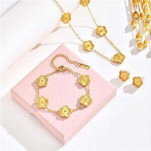 Gold Necklaces Bracelets Earring Set - 18K Gold Plated Flower Bracelet